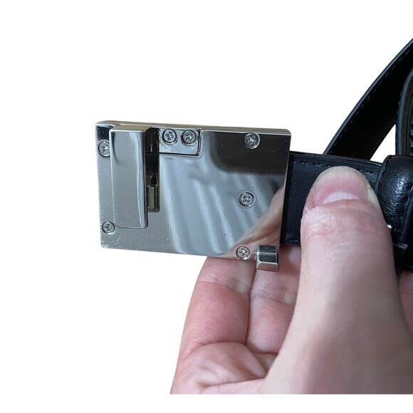 Men's Black Silver Click It Belt One Size Adjustable Leather Belt classic - Picture 5 of 6